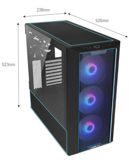 Case, LIAN LI, ATX/micro ATX/Mini-ITX/EATX, Black/Transparent, Midi Tower, PC, Lian Li Lancool III RGB Black (G99.LAN3RX.00), G