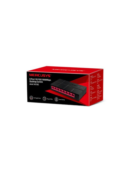 Switch, MERCUSYS, MS108G, Desktop/pedestal, 8x10Base-T / 100Base-TX / 1000Base-T, MS108G