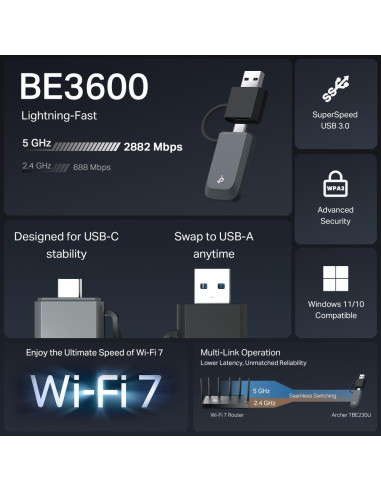 WRL ADAPTER 3600MBPS WI-FI 7/ARCHER TBE230U TP-LINK
