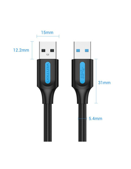 CABLE USB3.0 MALE TO MALE/0.5M BLACK CONBD VENTION