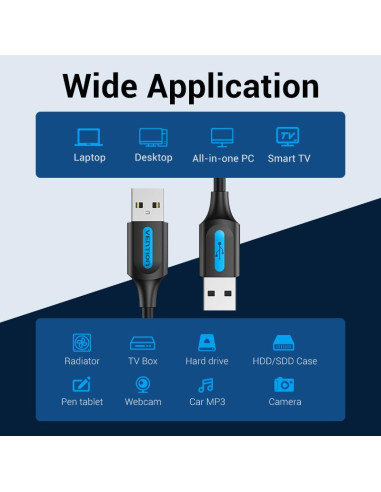 CABLE USB2.0 MALE TO MALE/2M BLACK COJBH VENTION