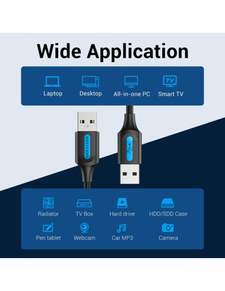 CABLE USB2.0 MALE TO MALE/2M BLACK COJBH VENTION