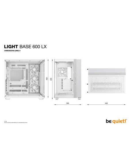 Case, BE QUIET, LIGHT BASE 600 LX, Tower, ATX, MicroATX, MiniITX, Colour White, BGW68