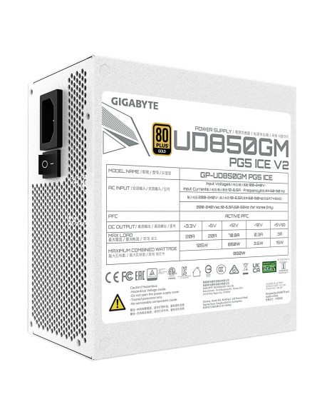 Power Supply, GIGABYTE, UD850GM PG5 ICE?, ATX, PC, 100 - 240 V, 850 W, GP-UD850GMPG5ICE