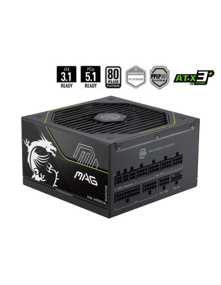 Power Supply, MSI, MAG A1200PLS PCIE5, ATX, PC, 100 - 240 V, 1200 W, MAGA1200PLSPCIE5