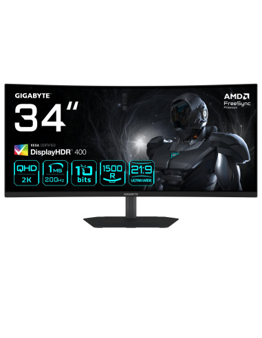 LCD Monitor, GIGABYTE, 34 ", 3440 x 1440 pixels, UltraWide Quad HD, Native aspect ratio 21:9, LED, Curved, G34WQC2EK
