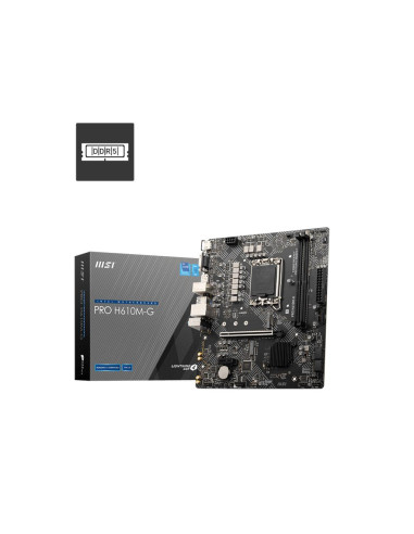 Mainboard, MSI, PRO H610M-G, Intel H610, LGA 1700, micro ATX, RAM DDR5-SDRAM, 2xSlots, 1xPCI Express x1 slots, 1xPCI Express x1