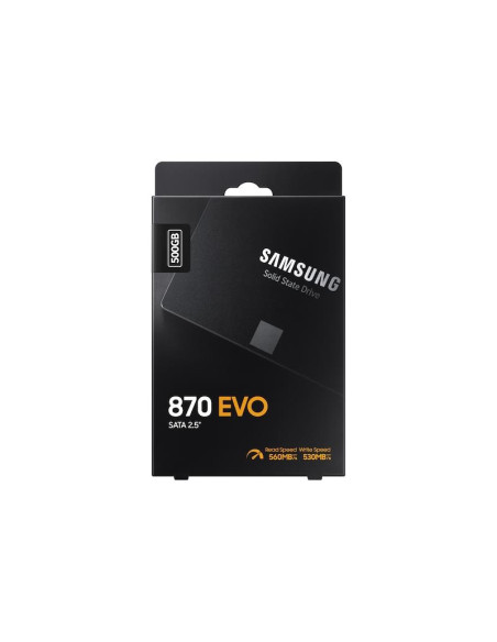 SSD, SAMSUNG, 870 EVO, 500GB, SATA, SATA 3.0, MLC, Write speed 530 MBytes/sec, Read speed 560 MBytes/sec, 2,5", TBW 300 TB, MTB