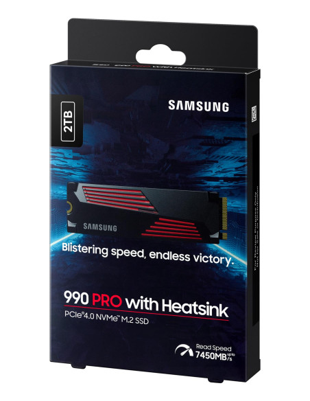 SSD, SAMSUNG, 990 PRO with Heatsink, 2TB, M.2, PCIE, NVMe, MLC, Write speed 6900 MBytes/sec, Read speed 7450 MBytes/sec, 2.3mm,