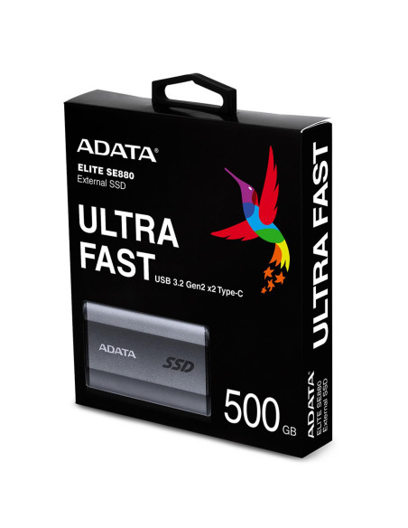 External SSD, ADATA, SE880, 500GB, USB-C, Write speed 2000 MBytes/sec, Read speed 2000 MBytes/sec, AELI-SE880-500GCGY
