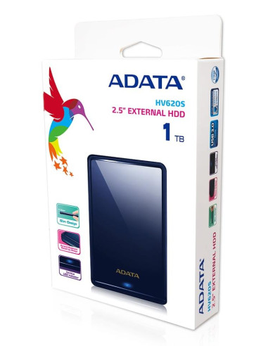 External HDD, ADATA, HV620S, 1TB, USB 3.1, Colour Blue, AHV620S-1TU31-CBL
