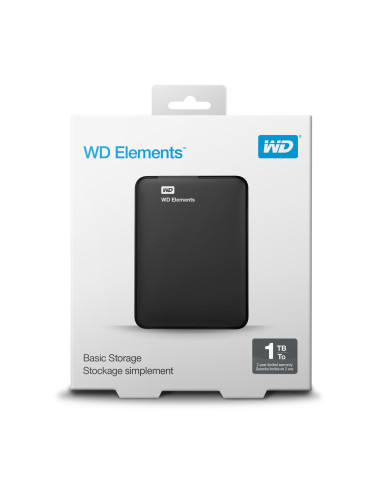External HDD, WESTERN DIGITAL, Elements Portable, 1TB, USB 3.0, Colour Black, WDBUZG0010BBK-WESN