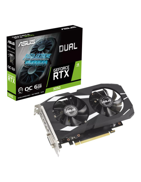 Graphics Card, ASUS, NVIDIA GeForce RTX 3050, 6 GB, GDDR6, 96 bit, PCIE 4.0 16x, Dual Slot Fansink, 1xDVI-D, 1xHDMI, 1xDisplayP