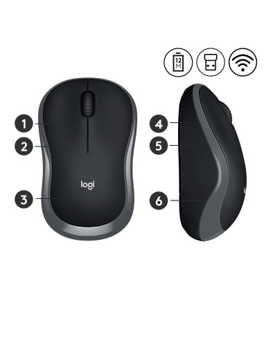 MOUSE USB OPTICAL WRL M185/GREY 910-002238 LOGITECH