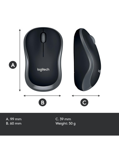 MOUSE USB OPTICAL WRL M185/GREY 910-002238 LOGITECH