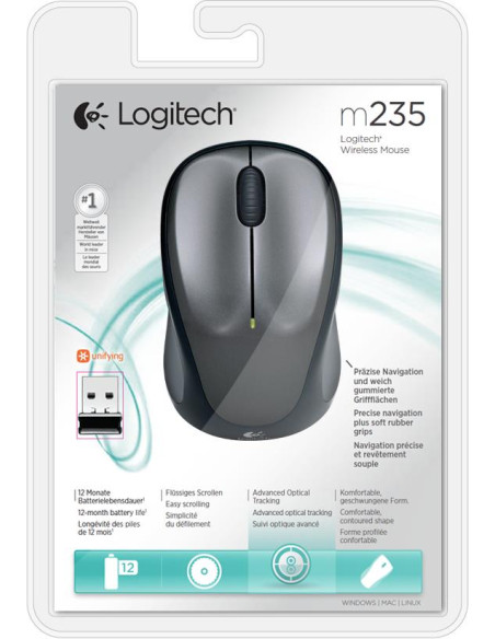 MOUSE USB OPTICAL WRL M235/GREY 910-002201 LOGITECH
