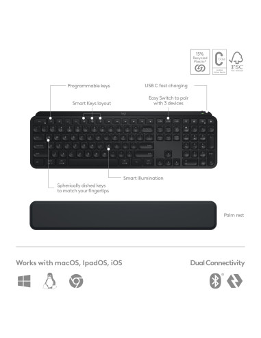 KEYBOARD +MOUSE COMBO MXKEYS S/BLACK 920-011614 LOGITECH
