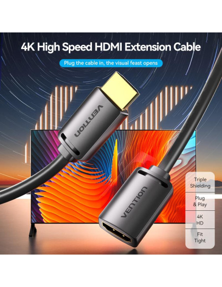 CABLE HDMI MALE/FEMALE 4K/1M BLACK AHCBF VENTION