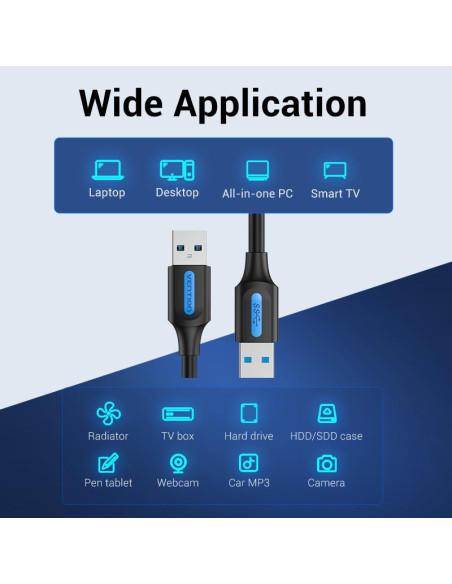 CABLE USB3.0 MALE TO MALE/1.5M BLACK CONBG VENTION