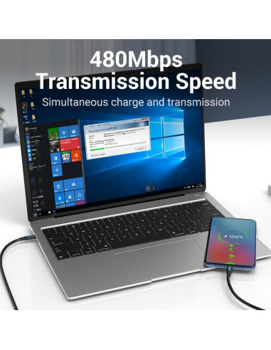 CABLE USB-C TO USB-C/1M BLACK COSBF VENTION