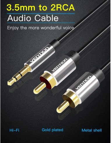 CABLE AUDIO 3.5MM TO 2XRCA/2M BCFBH VENTION