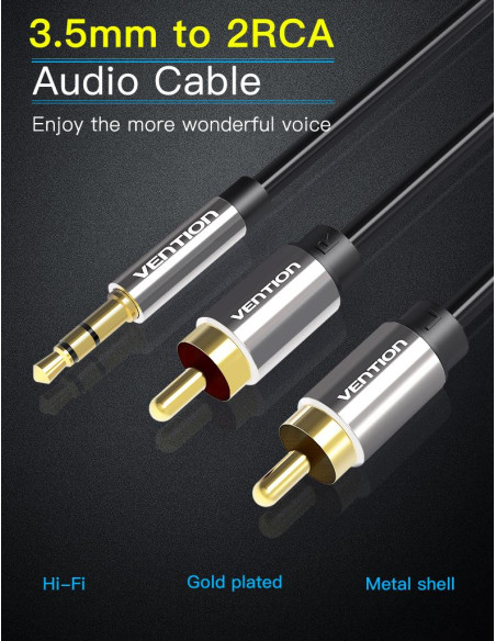 CABLE AUDIO 3.5MM TO 2XRCA/2M BCFBH VENTION