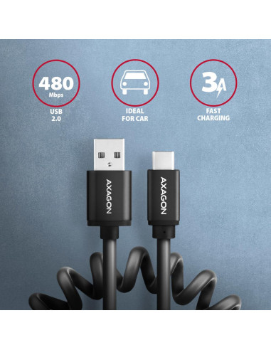CABLE USB-C TO USB2.0 0.6M/TWISTER BLK BUCM-AM10TB AXAGON