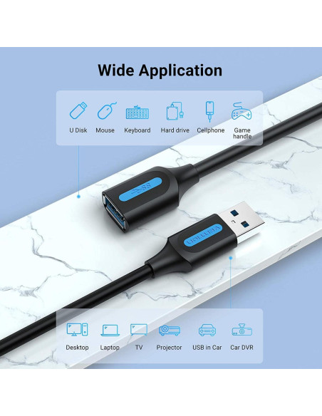 CABLE USB3.0 MALE TO FEMALE/2M BLACK CBHBH VENTION