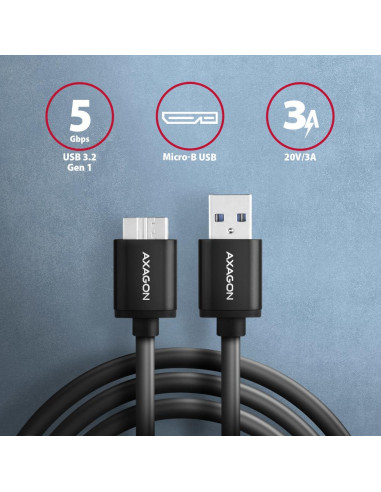 CABLE USB3.2 TO MICRO-B 1M/SPEED BLK BUMM3-AM10AB AXAGON