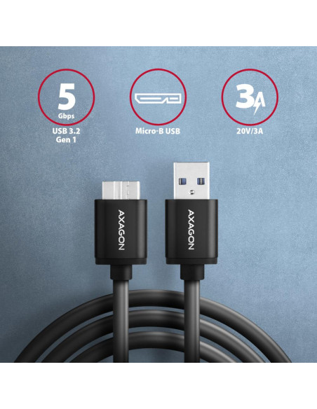 CABLE USB3.2 TO MICRO-B 1M/SPEED BLK BUMM3-AM10AB AXAGON