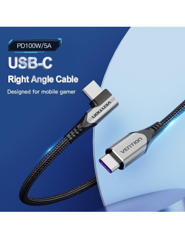 CABLE USB-C TO USB-C R.ANGLE/1M GRAY TAKHF VENTION