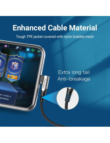 CABLE USB-C TO USB-C R.ANGLE/1M GRAY TAKHF VENTION