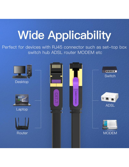 PATCH CABLE CAT.7 FLAT/10M BLACK ICABL VENTION