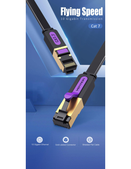 PATCH CABLE CAT.7 FLAT/10M BLACK ICABL VENTION