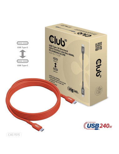 CABLE USB-C TO USB-C 4M/M/M CAC-1515 CLUB3D