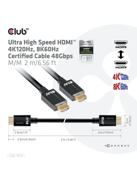 CABLE HDMI TO HDMI 2M/M/M CAC-1372 CLUB3D