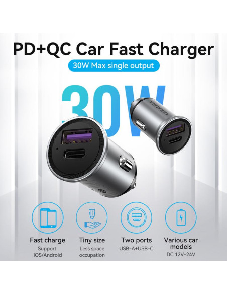 MOBILE CHARGER CAR USB/2P GRAY FFBH0 VENTION