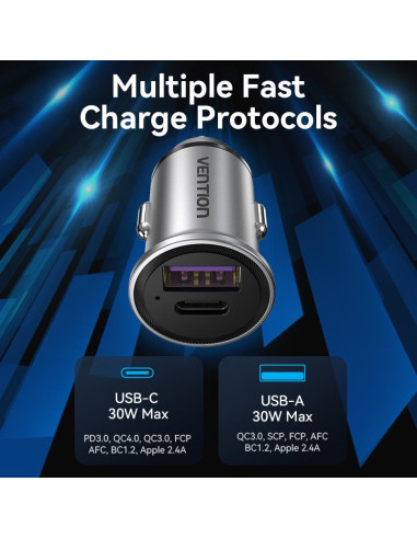 MOBILE CHARGER CAR USB/2P GRAY FFBH0 VENTION