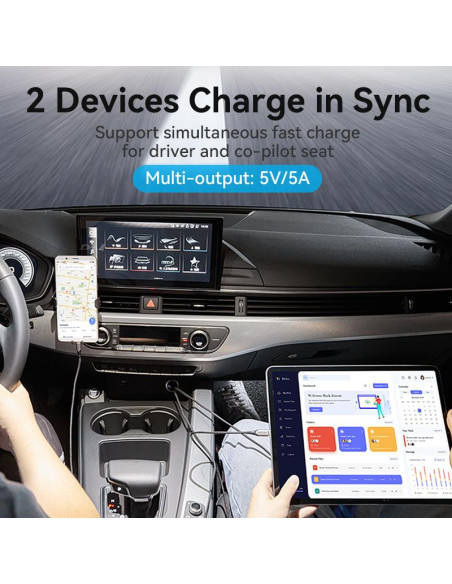 MOBILE CHARGER CAR USB/2P GRAY FFBH0 VENTION