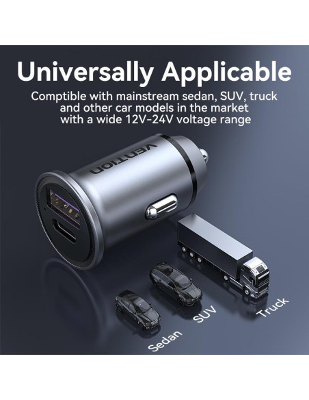 MOBILE CHARGER CAR 30W USB/2P GRAY FFFH0 VENTION