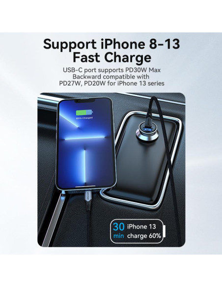 MOBILE CHARGER CAR 30W USB/2P GRAY FFFH0 VENTION