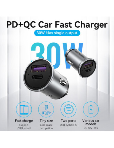 MOBILE CHARGER CAR 30W USB/2P GRAY FFFH0 VENTION
