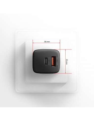 MOBILE CHARGER WALL USB 20W/2PORT BLACK ACU-PQ20 AXAGON