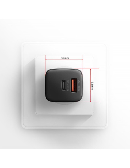 MOBILE CHARGER WALL USB 20W/2PORT BLACK ACU-PQ20 AXAGON
