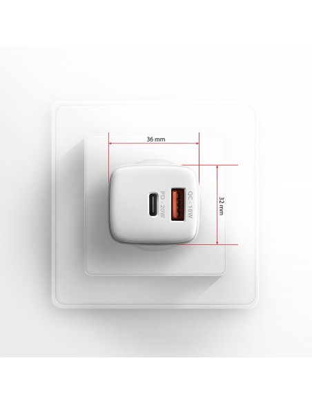 MOBILE CHARGER WALL USB 20W/2PORT WHITE ACU-PQ20W AXAGON
