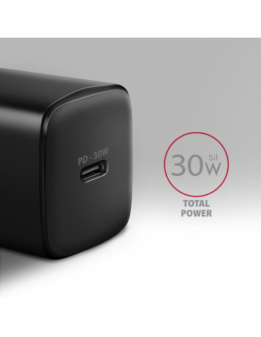 MOBILE CHARGER WALL USB-C 30W/1PORT BLACK ACU-PD30 AXAGON