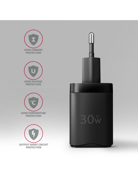 MOBILE CHARGER WALL USB-C 30W/1PORT BLACK ACU-PD30 AXAGON