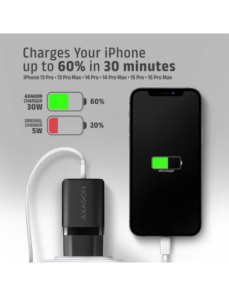 MOBILE CHARGER WALL USB-C 30W/1PORT BLACK ACU-PD30 AXAGON