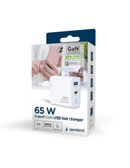 CHARGER USB 65W 2PORT/TA-UC-PDQC65L-W-01 GEMBIRD