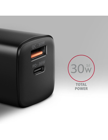 MOBILE CHARGER WALL USB 30W/2PORT BLACK ACU-PQ30 AXAGON
